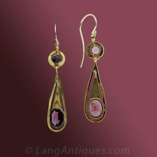 Early Victorian Garnet Pendant-Style Earrings