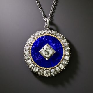 Early Victorian Guilloche Enamel and Diamond Pendant - 1