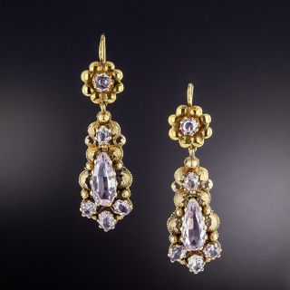 Early-Victorian Pink Topaz Dangle Earrings - GIA - 1