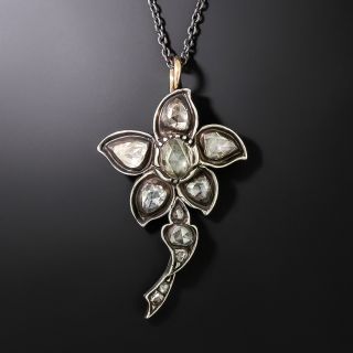 Early Victorian Rose-Cut Diamond Flower Pendant - 2