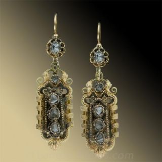 Early Victorian Rose Cut Diamond Pendant Style Earrings Main View