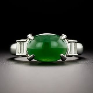 East West Oval Jadeite and Baguette Diamond Ring - 2
