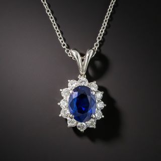 Eatate Platinum Sapphire and Diamond Halo Pendant Necklace - 2