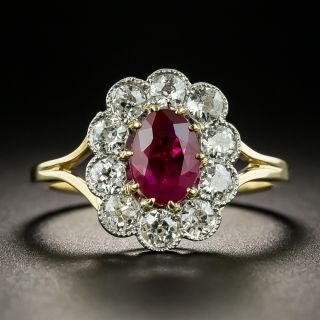 Edwardian 1.01 Carat Burmese Ruby and Diamond Ring - 2