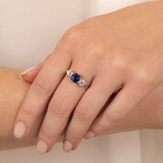 Edwardian 1.26 Carat No-Heat Pailin Sapphire and Diamond Three-Stone Ring