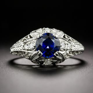 Edwardian 1.27 Carat No-Heat Sapphire and Diamond Ring - 3