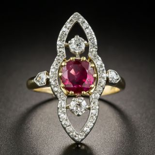 Edwardian 1.40 Ct. Burma No-Heat Ruby Diamond Dinner Ring  - 1