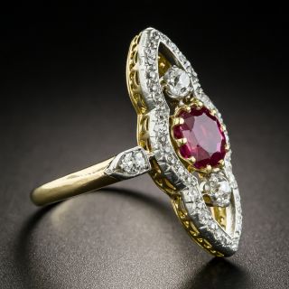 Edwardian 1.40 Carat Burma No-Heat Ruby Diamond Dinner Ring 
