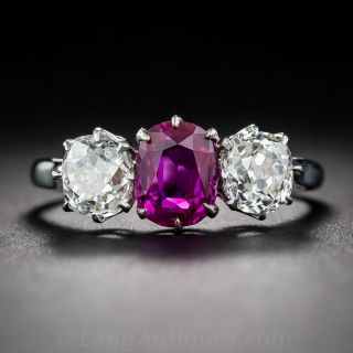Edwardian 1.50 Carat No-Heat Burmese Ruby and Diamond Ring - AGL - 1