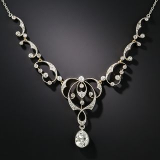 Edwardian 1.51 Carat Pear Shape Diamond Necklace - GIA F VVS2 - 1