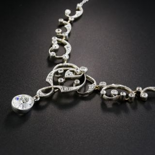 Edwardian 1.51 Carat Pear Shape Diamond Necklace - GIA F VVS2