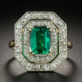 Edwardian 1.54 Carat Emerald and Diamond Ring  - 2