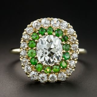 Edwardian 1.58 Carat Antique Cushion-Cut Diamond and Demantoid Garnet Ring - 2