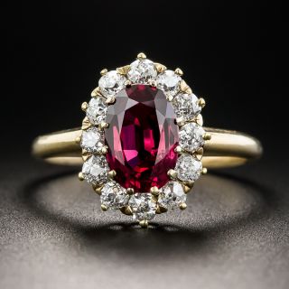 Edwardian 1.97 Carat Natural No Heat Thai Ruby Halo Ring - GIA