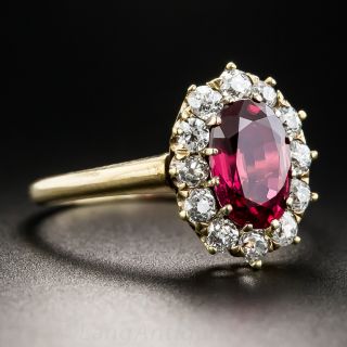 Edwardian 1.97 Carat Natural No Heat Thai Ruby Halo Ring - GIA