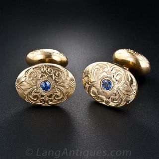 Edwardian 14K Sapphire Cufflinks