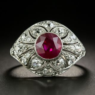 Edwardian 2.16 Carat Burmese Ruby and Diamond Ring - GIA - 2