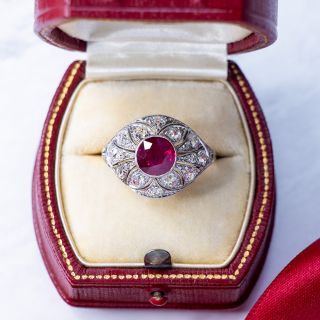 Edwardian 2.16 Carat Burmese Ruby and Diamond Ring - GIA