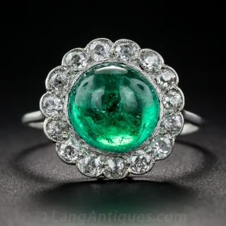 Edwardian 3.50 carat Cabochon Emerald and Diamond Ring