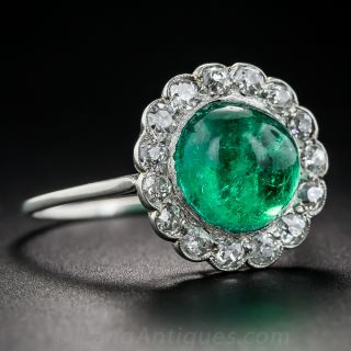 Edwardian 3.50 carat Cabochon Emerald and Diamond Ring
