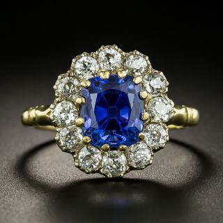 Edwardian 3.78 Carat No-Heat Ceylon Sapphire and Diamond Ring  - 2