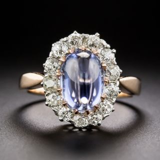 Edwardian 4.25 Carat No-Heat Sugarloaf Sapphire and Diamond Halo Ring - 1