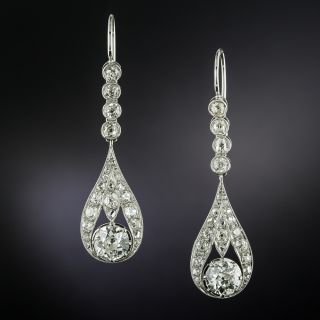 Edwardian 4.65 Carat Total Diamond Dangle Earrings - 2