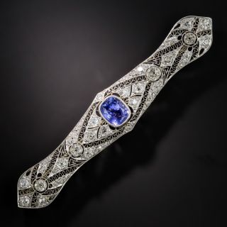 Edwardian 4.85 Carat Sapphire and Diamond Bar Pin -  GIA  - 6