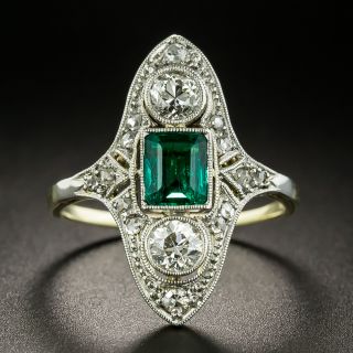 Edwardian .50 Carat Emerald and Diamond Dinner Ring - 2
