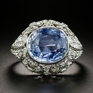 Edwardian 6.25 Carat No-Heat Ceylon Sapphire and Diamond Ring - 2