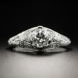 Edwardian .74 Carat Diamond Platinum Solitaire Engagement Ring - GIA J SI - 1