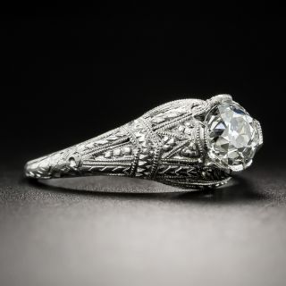 Edwardian .74 Carat Diamond Platinum Solitaire Engagement Ring - GIA J SI