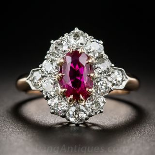 Edwardian .91 Carat No Heat Burma Ruby and Diamond Ring - 3