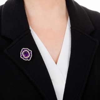 Edwardian Amethyst and Diamond Brooch