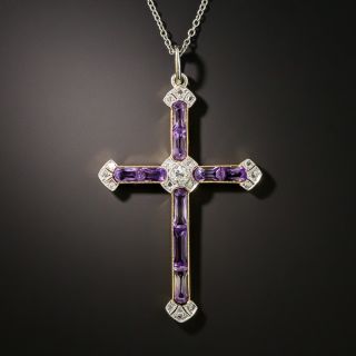 Edwardian Amethyst and Diamond Cross Pendant - 2