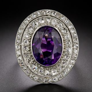 Edwardian Amethyst and Diamond Platinum Ring - 2