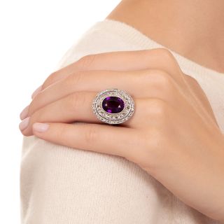 Edwardian Amethyst and Diamond Platinum Ring