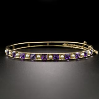 Edwardian Amethyst and Natural Pearl Bangle Bracelet - 2