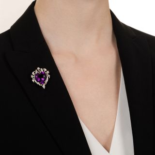 Edwardian Amethyst Heart and Diamond Necklace/Brooch
