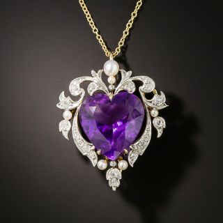 Edwardian Amethyst Heart and Diamond Necklace/Brooch - 3