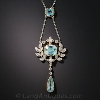 Edwardian Aquamarine Diamond Pendant