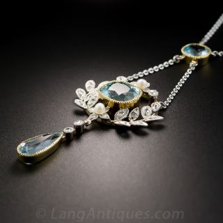 Edwardian Aquamarine Diamond Pendant