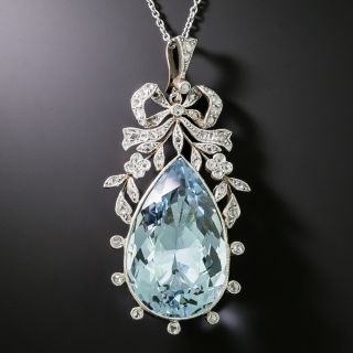Edwardian Aquamarine and Diamond Bow Pendant - 5