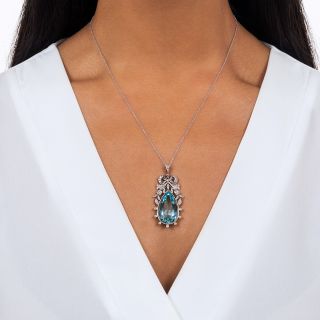 Edwardian Aquamarine and Diamond Bow Pendant
