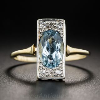 Edwardian Aquamarine and Diamond Dinner Ring
