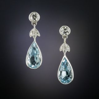 Edwardian Aquamarine and Diamond Drop Earrings - 4