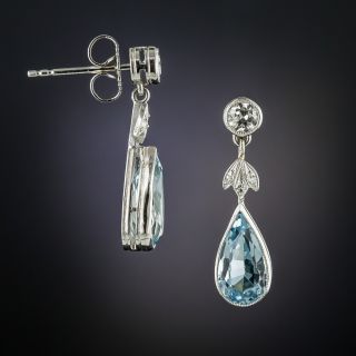 Edwardian Aquamarine and Diamond Drop Earrings