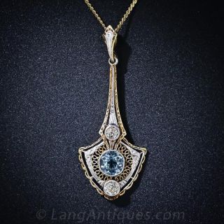 Edwardian Aquamarine and Diamond Lavalier by Krementz 