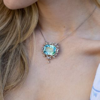 Edwardian Aquamarine and Diamond Lavaliere Necklace