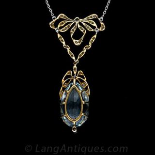 Edwardian Aquamarine and Diamond Laviliere Necklace